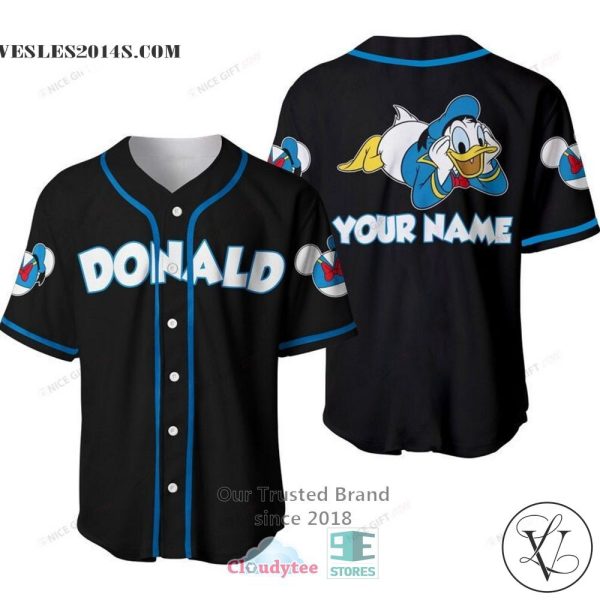 Donald Duck Disney Custom Name Black Baseball Jersey Shirt