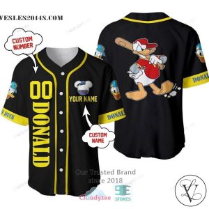Donald Duck Personalized Yellow Black Baseball Jersey Shirt