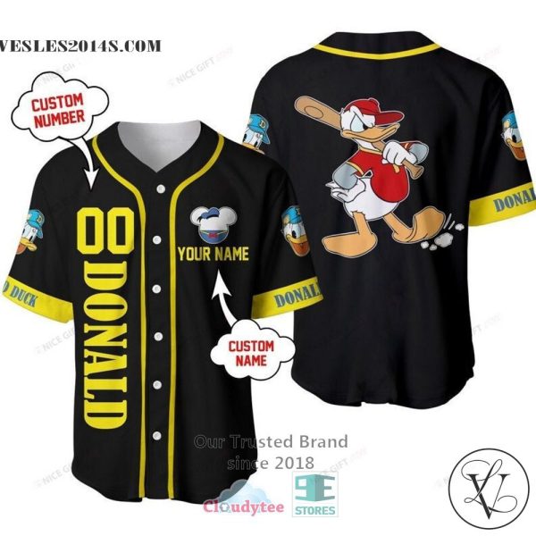 Donald Duck Personalized Yellow Black Baseball Jersey Shirt