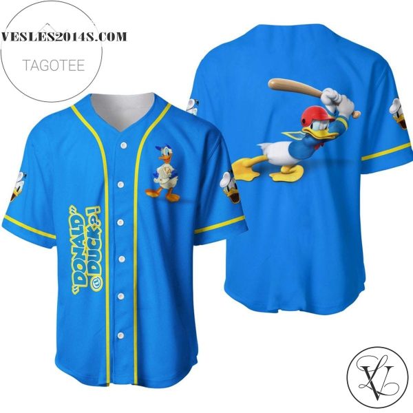 Donald Duck The Batter All Over Print Baseball Jersey – Blue