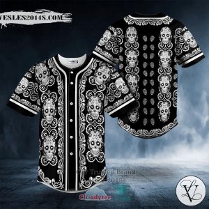 Doodle Floral Pattern Of White Sugar Skull Baseball Jersey
