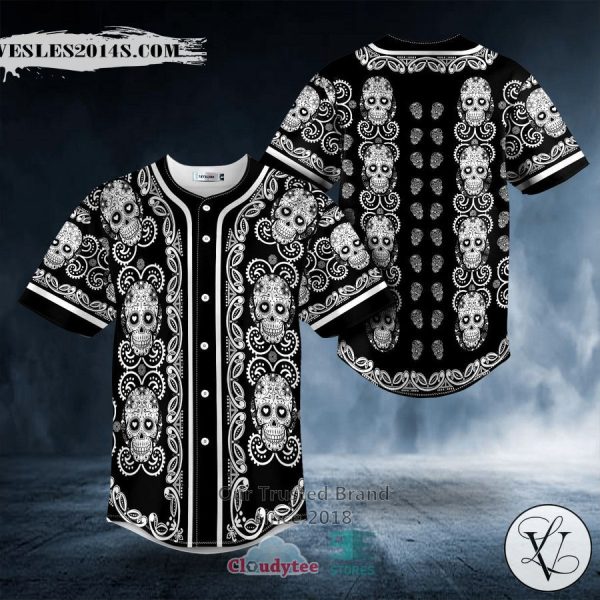 Doodle Floral Pattern Of White Sugar Skull Baseball Jersey