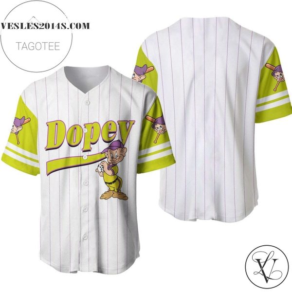 Dopey Dwarf Snow White All Over Print Pinstripe Baseball Jersey – White