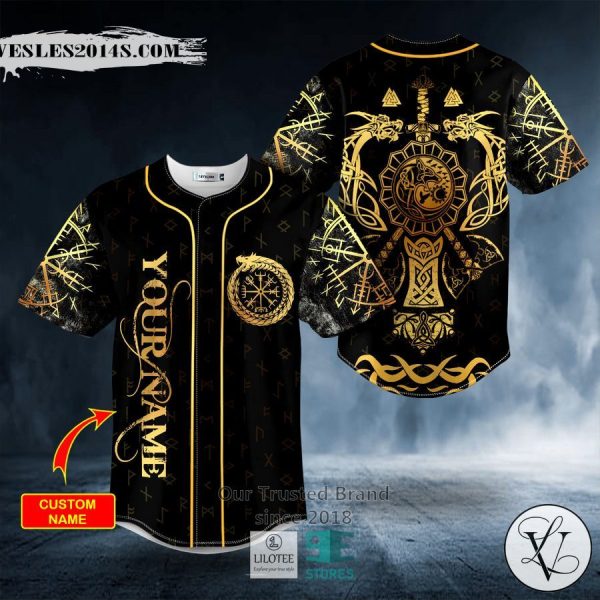 Dragons Axes Wolf Viking Tattoo Custom Baseball Jersey