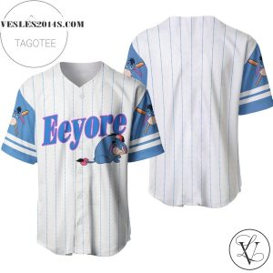 Eeyore Donkey Winnie The Pooh All Over Print Pinstripe Baseball Jersey – White