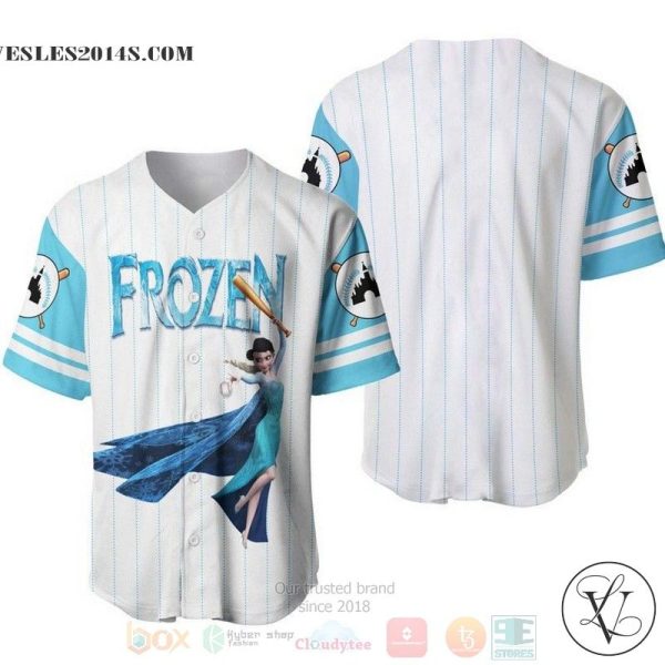 Elsa Princess Frozen All Over Print Pinstripe White Baseball jersey