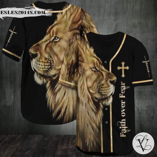 Faith Over Fear Lion King Jesus Baseball Jersey Shirt