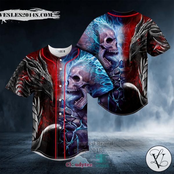 Fantasy Fire Dragon Vs Blue Flame Skull Baseball Jersey