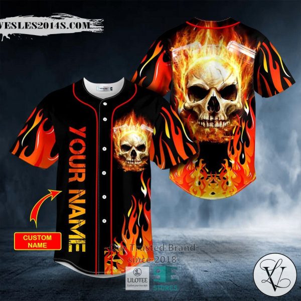 Fire Burning Skull Custom Baseball Jersey