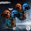 Fire Ice Pattern Skull Baseball Jersey