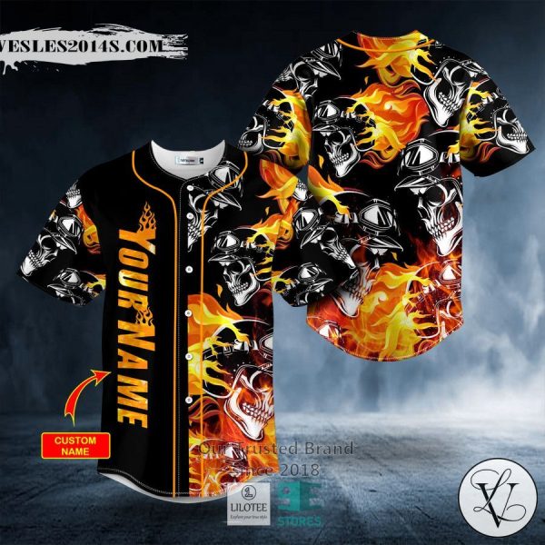 Fire Motorcycle Helmet Skull Custom Baseball Jersey