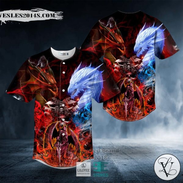 Fire and Ice Dragon Skull Baseball Jersey