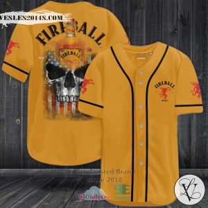Fireball Cinnamon Whisky Skull Baseball Jersey Shirt