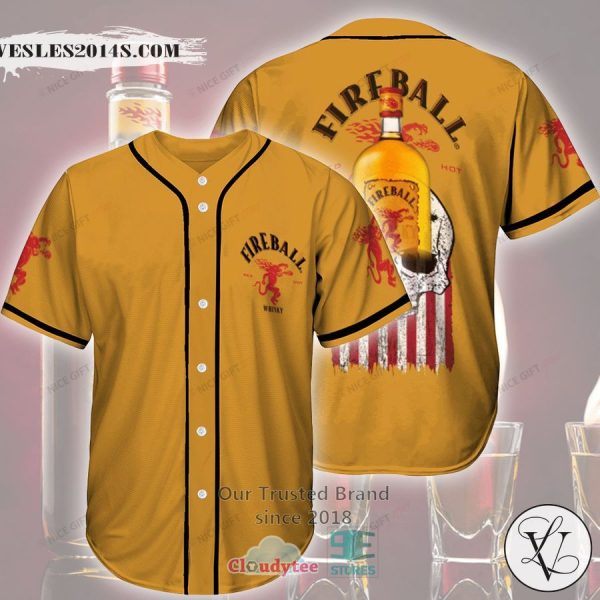 Fireball Whisky Skull United States Flag orange Baseball Jersey