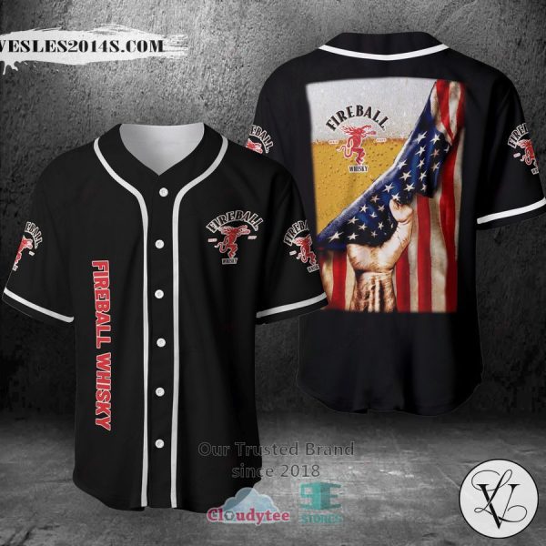 Fireball Whisky United States Flag black Baseball Jersey