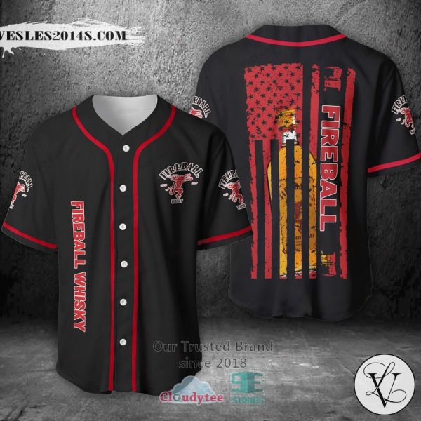 Fireball Whisky United States Flag black red Baseball Jersey