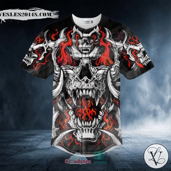 Flaming Battle Dragon Skull Baseball Jersey