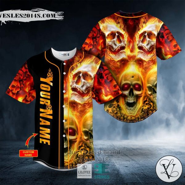Flaming Skull Custom Baseball Jersey