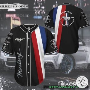 Ford Mustang Red White Blue Baseball Jersey Shirt