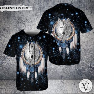 Galaxy Dreamcatcher Wolf 3D Native American Baseball Jersey