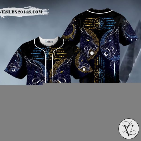 Galaxy Viking Compass Twin Wolf Tattoo Baseball Jersey