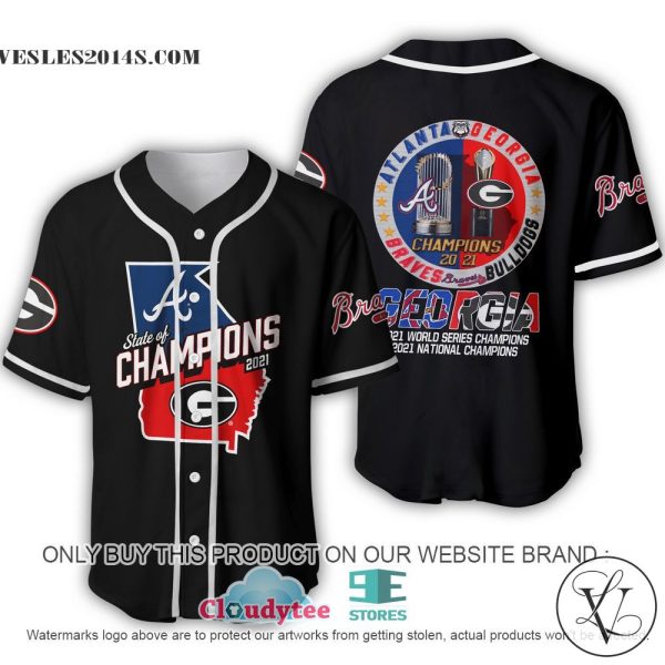 Georgia Bulldogs X Atlanta Braves 2021 State of Champions Black Baseball Jersey