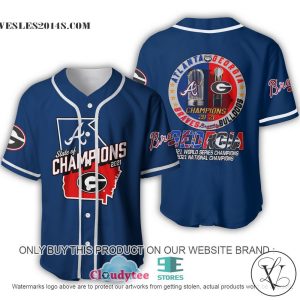 Georgia Bulldogs X Atlanta Braves 2021 State of Champions Blue Baseball Jersey