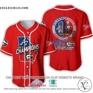 Georgia Bulldogs X Atlanta Braves 2021 State of Champions Red Baseball Jersey