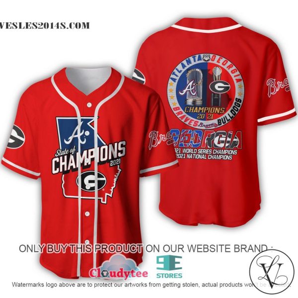 Georgia Bulldogs X Atlanta Braves 2021 State of Champions Red Baseball Jersey