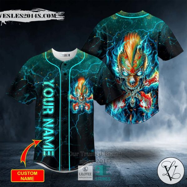 Glow In The Dark Guitar Rock Fire Skull Custom Baseball Jersey