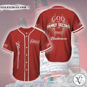 God First Family Second Then Budweiser red Baseball Jersey