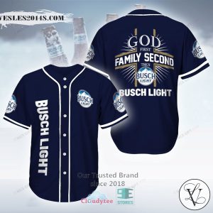 God First Family Second Then Busch Light blue Baseball Jersey