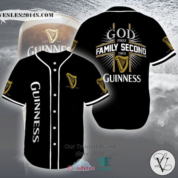 God First Family Second Then Guinness black Baseball Jersey
