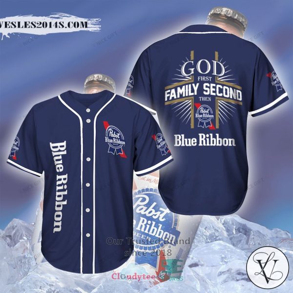 God First Family Second Then Pabst Blue Ribbon blue Baseball Jersey
