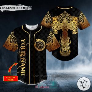 Gold Dragon Swords Viking Tattoo Custom Baseball Jersey