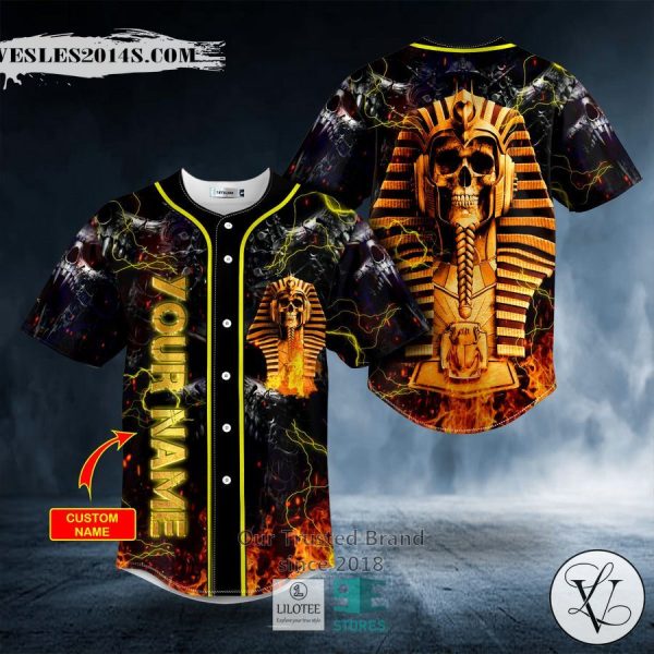 Gold Pharaoh Skull Custom Baseball Jersey
