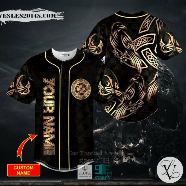 Gold Raven Viking Tattoo Custom Baseball Jersey