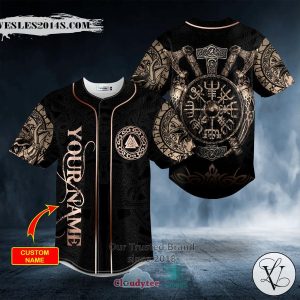 Gold Valknut Runic Compass Thor’s Hammer Axes Viking Personalized Baseball Jersey