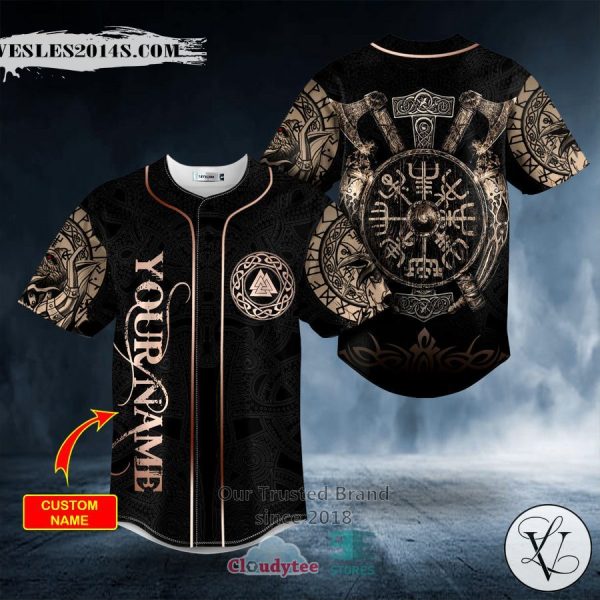 Gold Valknut Runic Compass Thor’s Hammer Axes Viking Personalized Baseball Jersey