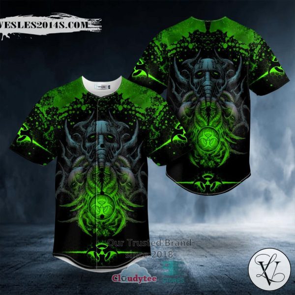 Green Biohazard Monster Skull Baseball Jersey