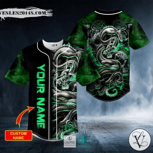 Green Dragon Skull Custom Baseball Jersey