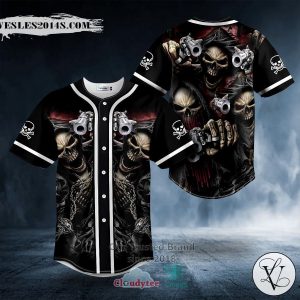 Grim Reaper Fire Gun Skull Baseball Jersey