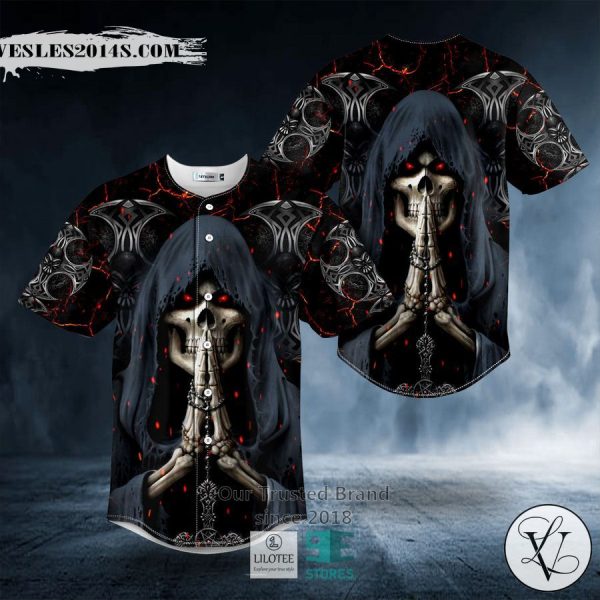 Grim Reaper Praying Skull Baseball Jersey