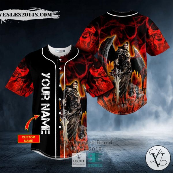 Grim Reaper Red Smoke Skull Custom Baseball Jersey