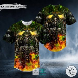 Grim Reaper Throne Zombie Ghost Fire Lightning Skull Baseball Jersey