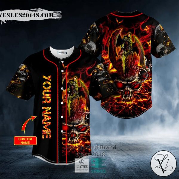 Grim Reaper Wings Lightning Skull Custom Baseball Jersey