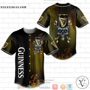 Guinness Beer Flame Skull Baseball Jersey