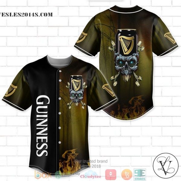 Guinness Beer Flame Skull Baseball Jersey