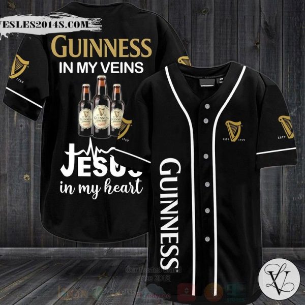 Guinness Beer In My Veins Jesus Is My Heart Baseball Jersey Shirt