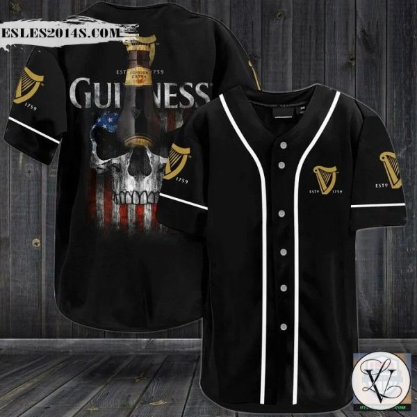 Guinness Beer Punisher Skull Baseball Jersey Shirt